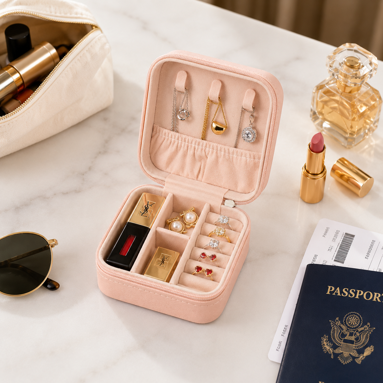 Leather Small Jewelry Box, Travel Portable Jewelry Case For Ring, Pendant, Earring, Necklace, Bracelet