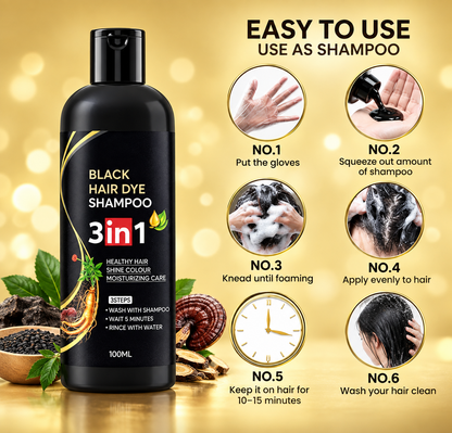 New 3 in 1 Dye Instant Black Hair Shampoo for Women & Men Organic Shampoo Herbal 3 in 1 Dye Instant Black 100% Coverage Hair color shampoo