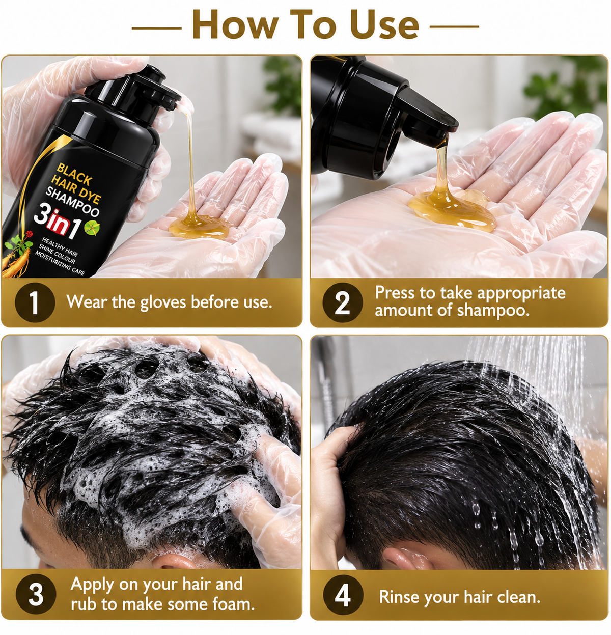 New 3 in 1 Dye Instant Black Hair Shampoo for Women & Men Organic Shampoo Herbal 3 in 1 Dye Instant Black 100% Coverage Hair color shampoo