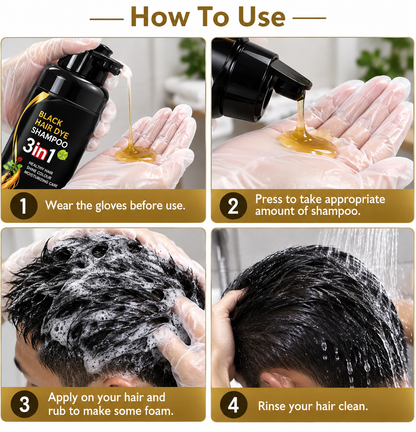 New 3 in 1 Dye Instant Black Hair Shampoo for Women & Men Organic Shampoo Herbal 3 in 1 Dye Instant Black 100% Coverage Hair color shampoo