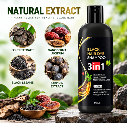 New 3 in 1 Dye Instant Black Hair Shampoo for Women & Men Organic Shampoo Herbal 3 in 1 Dye Instant Black 100% Coverage Hair color shampoo