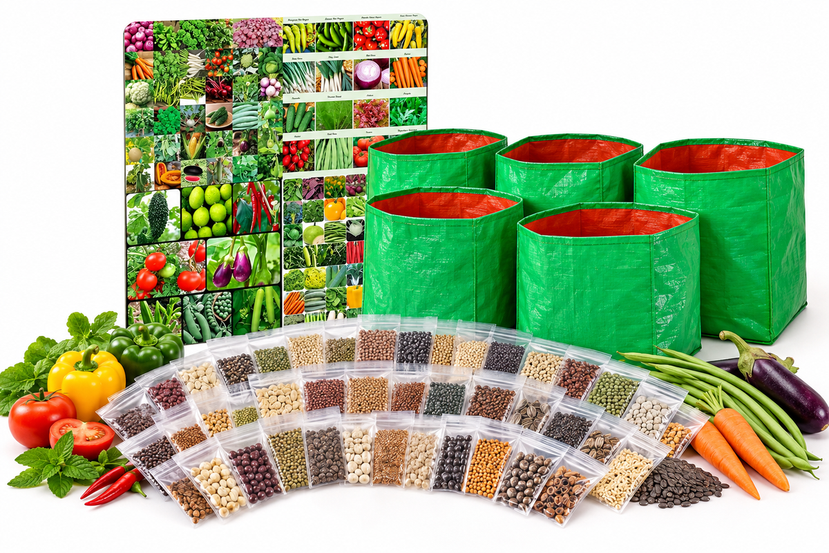 Organic Mix Varieties 100 Pices Seeds With 5 Pices Grow Bag