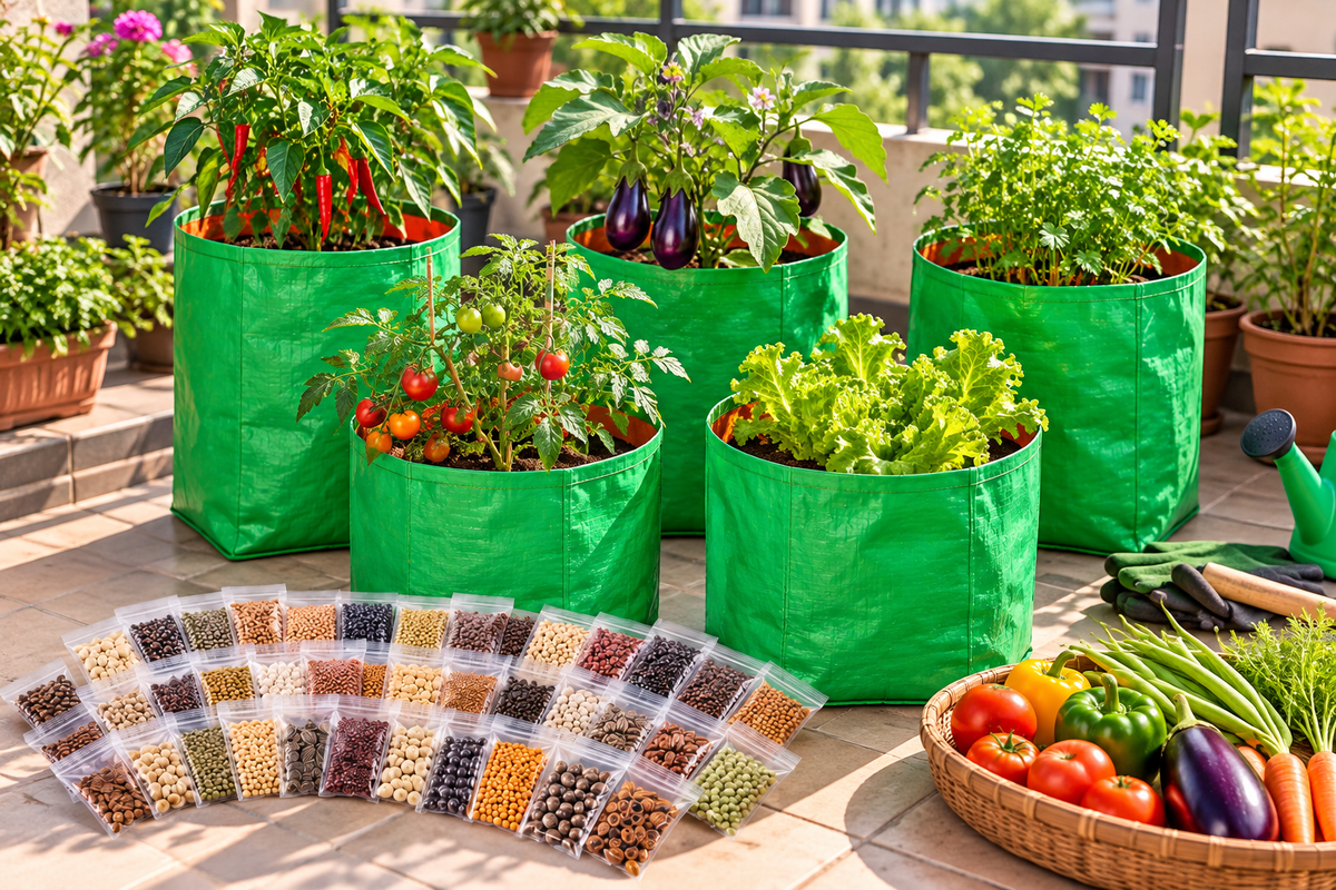 Organic Mix Varieties 100 Pices Seeds With 5 Pices Grow Bag