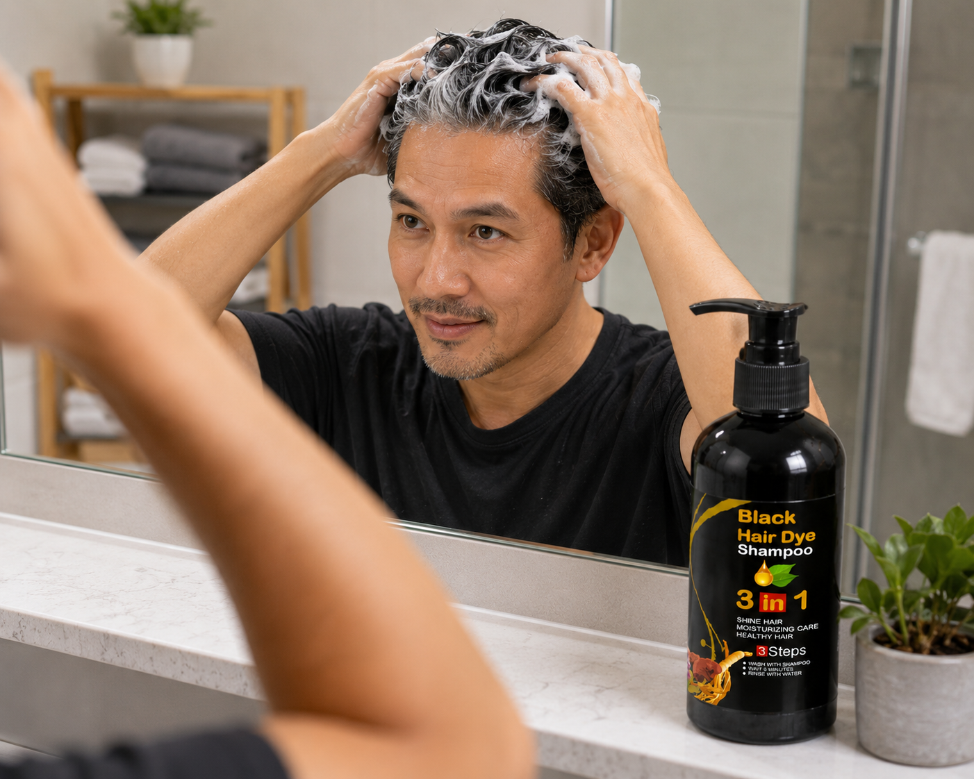 Unisex Instant Black Herbal Hair Dye Shampoo for Grey Hair Coverage 3 in 1(100ml)