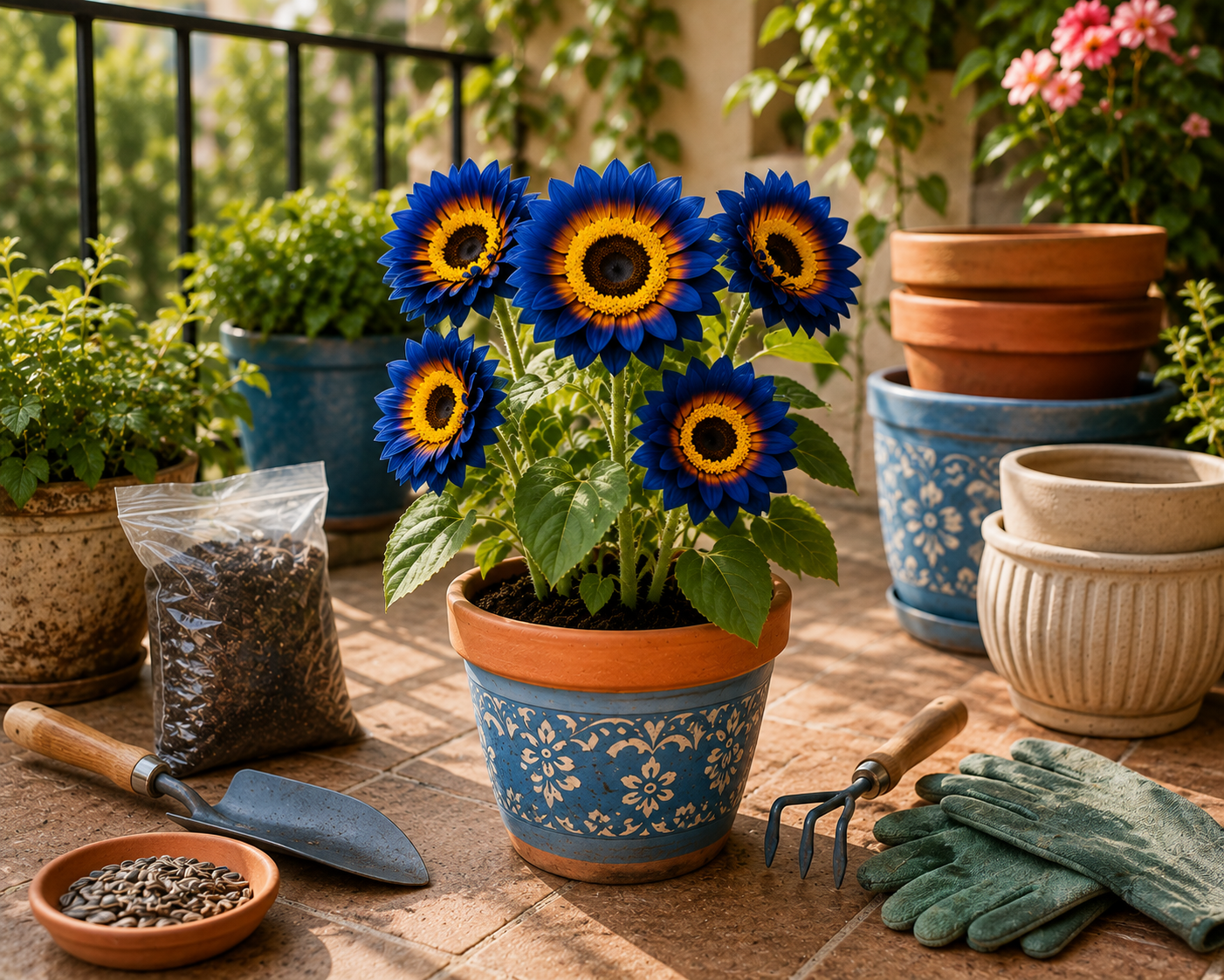 Blue Flame Sunflower Seeds + 100 Grams Organic Pot Mix Free