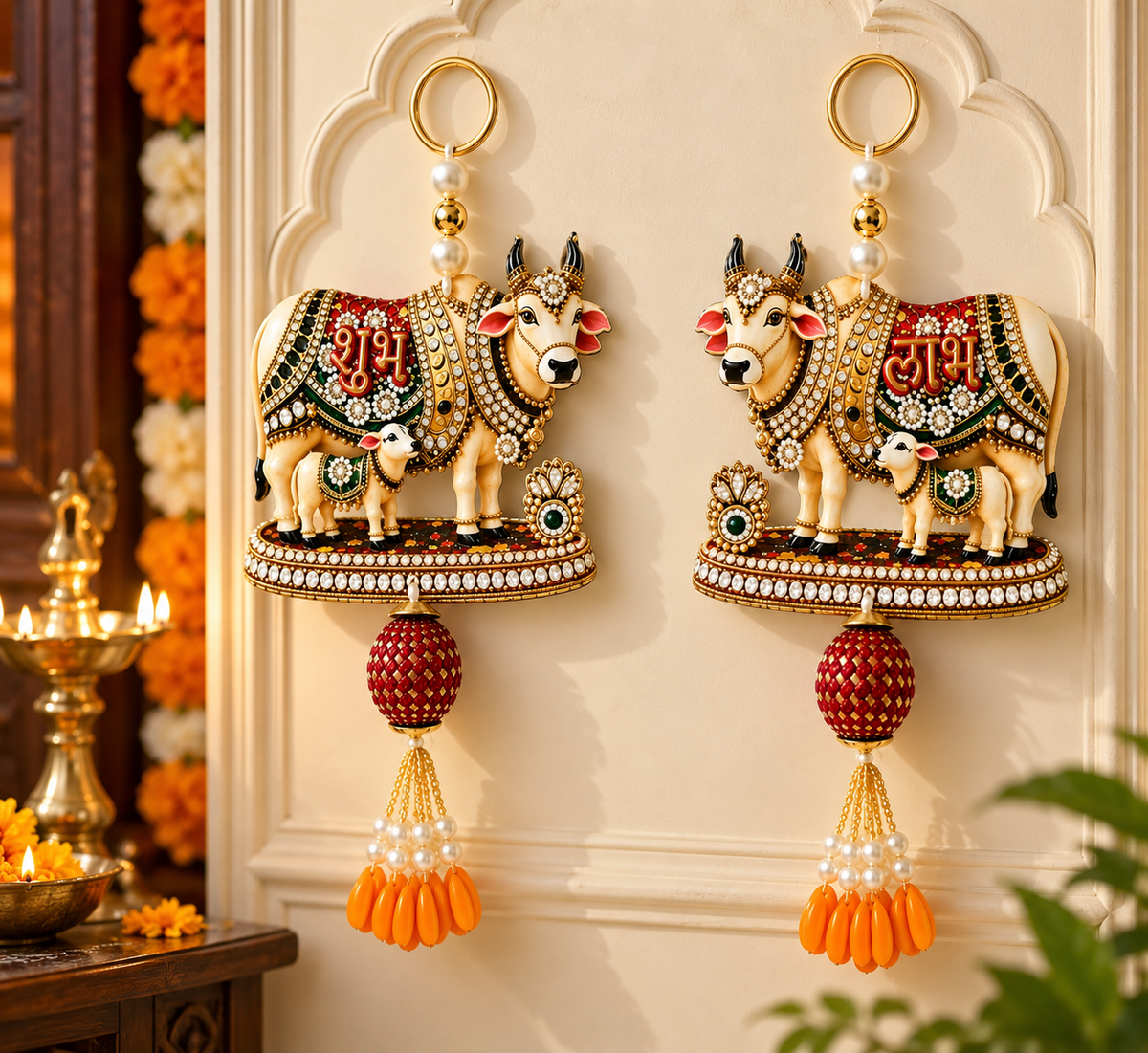 Designer Cow & Calf Wall Hanging Keychain Set