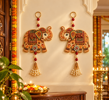 Elephant Designer Shubh Labh Wall Hanging Set