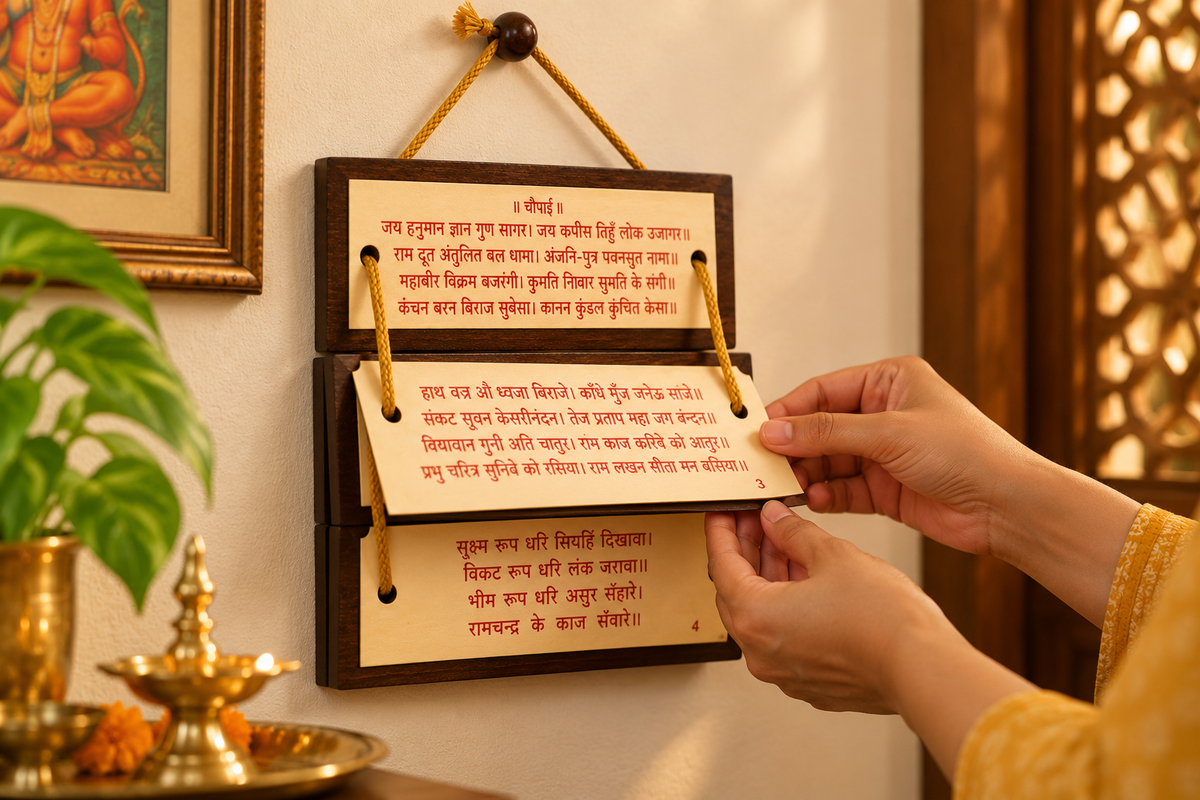 Wooden book containing the Hanuman Chalisa Ideal for Religious Reading, Gifting